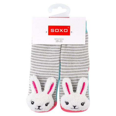 Lot de 2x chaussettes colorées SOXO pour bébé avec hochet