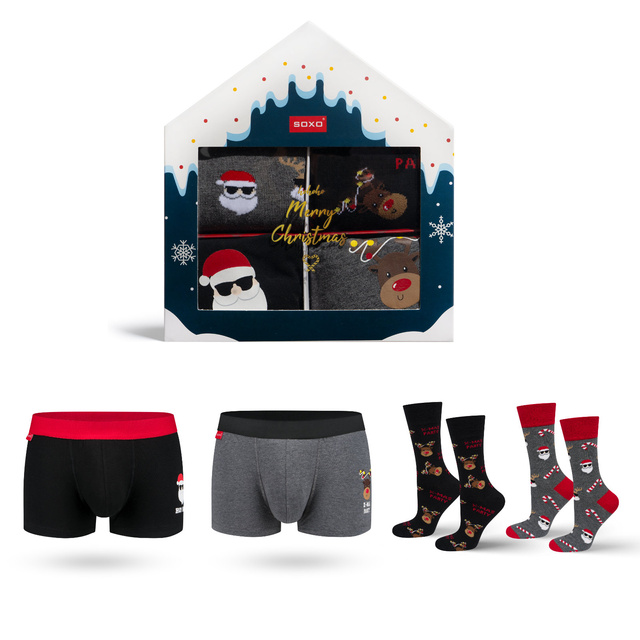 Coffret cadeau homme Soxo | 2x Chaussettes de Noël | 2x caleçons de Noël | cadeau pour le Père Noël | pour lui | Ensemble amusant