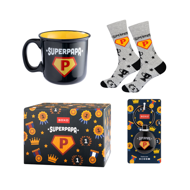 Ensemble de chaussettes Super Papa pour homme dans une tasse avec un porte-clés