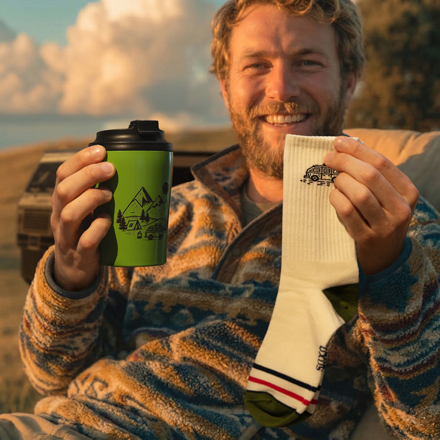 Coffret Cadeau Chaussettes Camping-car + Mug Thermique