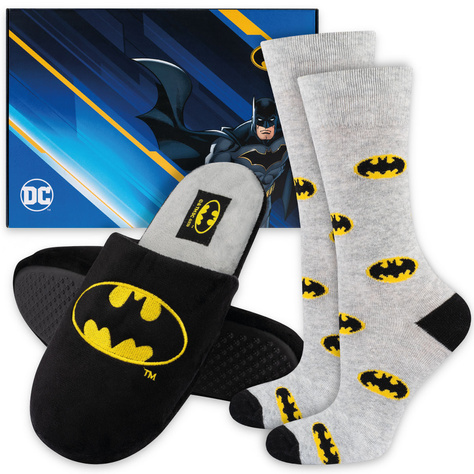Lot de 1x chaussettes colorées SOXO Batman pour homme et 1x pantoufles Batman pour homme 
