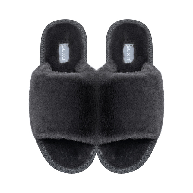 Chaussons femme SOXO fourrure graphite avec semelle dure TPR