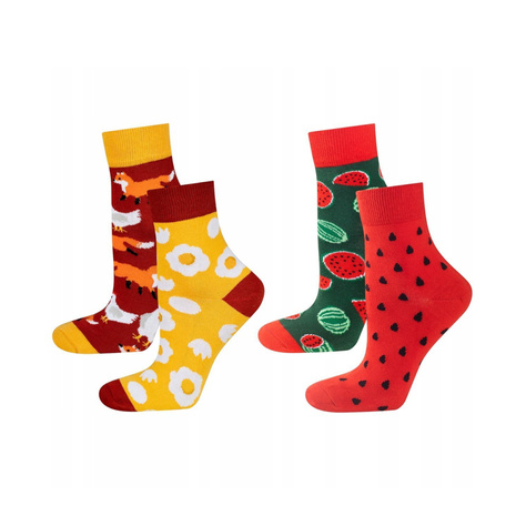 Lot de 2x chaussettes en coton coloré SOXO GOOD STUFF pour femmes pastèque | renard