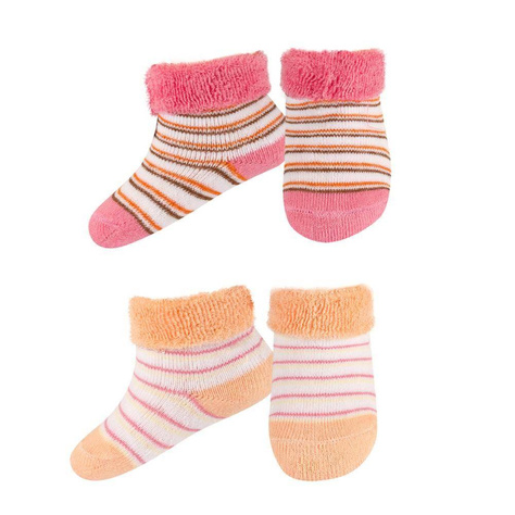 Lot de 2x chaussettes bébé SOXO en coton éponge rose et orange | pour un cadeau