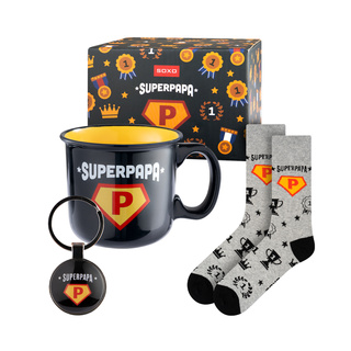Ensemble de chaussettes Super Papa pour homme dans une tasse avec un porte-clés