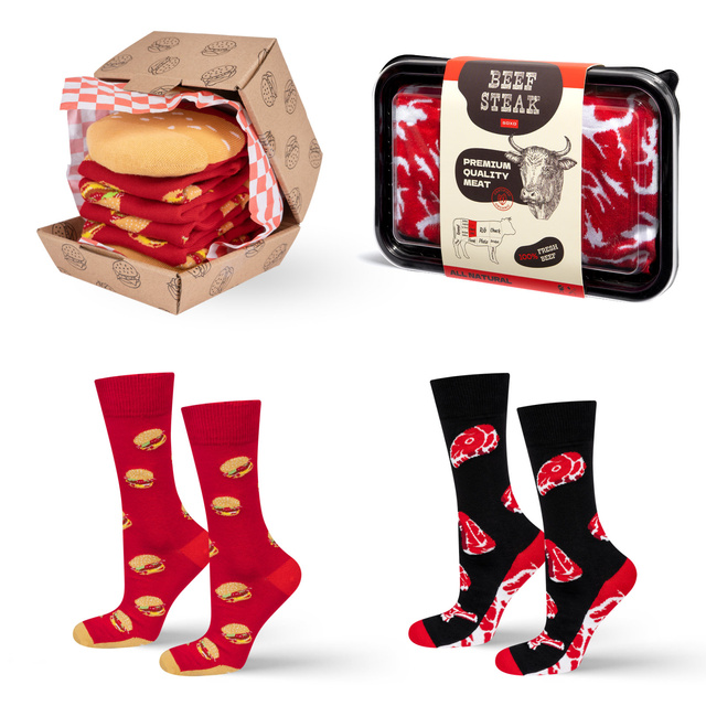 Ensemble de chaussettes à steak et de chaussettes à hamburger dans une boîte
