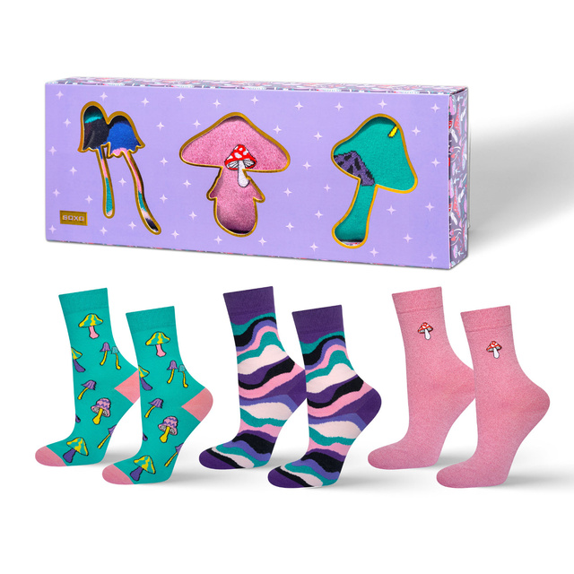 Lot de 3x chaussettes pour femmes SOXO champignons dans un paquet édition premium