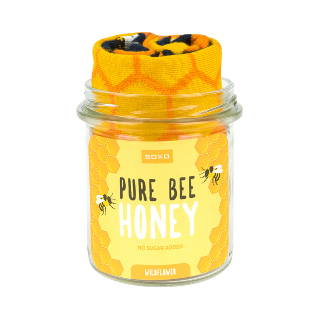 Chaussettes colorées SOXO GOOD STUFF Pure Bee Honey dans un pot de coton amusant