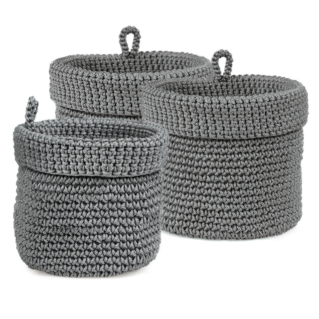 Lot de 3 paniers de salle de bain Momo Way gris 14cm et 2x 17cm