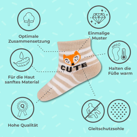 Chaussettes bébé SOXO colorées avec lettres de renard mignonnes