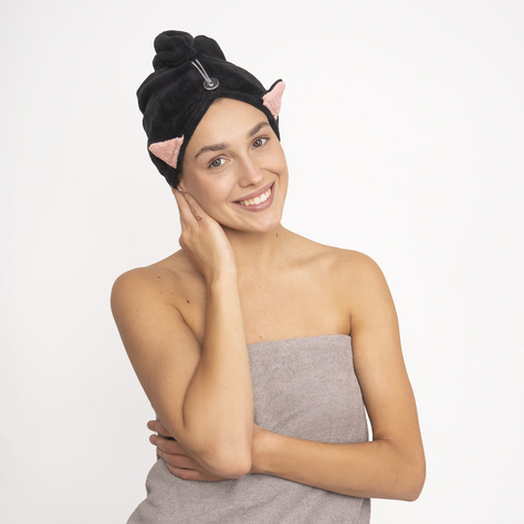 MOMO WAY chat noir turban de bain | serviette 