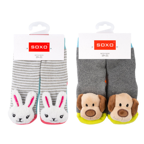 Lot de 2x chaussettes colorées SOXO pour bébé avec hochet