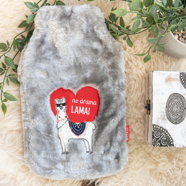 SOXO thermoforor gris LARGE 1.8L chauffant dans pochette en fourrure LAMA HEART cadeau