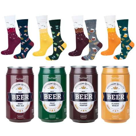 Lot de 4x chaussettes colorées SOXO GOOD STUFF pour hommes, drôle de bière dans une boîte cadeau