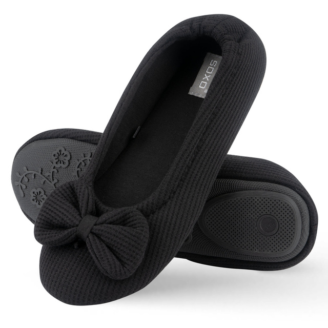 Ballerines SOXO pour femmes, noires avec noeud