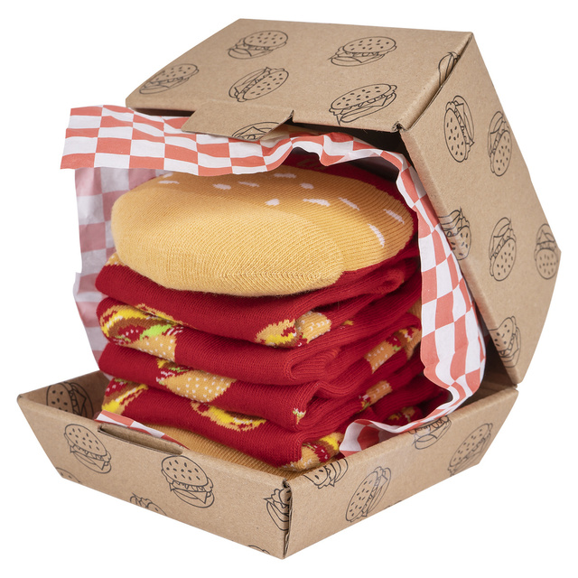 Ensemble de chaussettes à steak et de chaussettes à hamburger dans une boîte