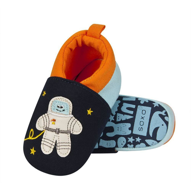 Chaussons bébé SOXO bleu marine avec un cosmonaute et une fusée