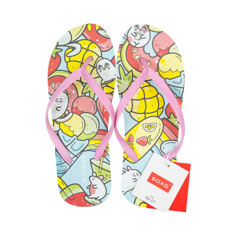 Comfort Women's Men's SOXO Beach Flip Flops | Cheerful & Colorful Fruits | Perfect for Beach Holidays and the Pool