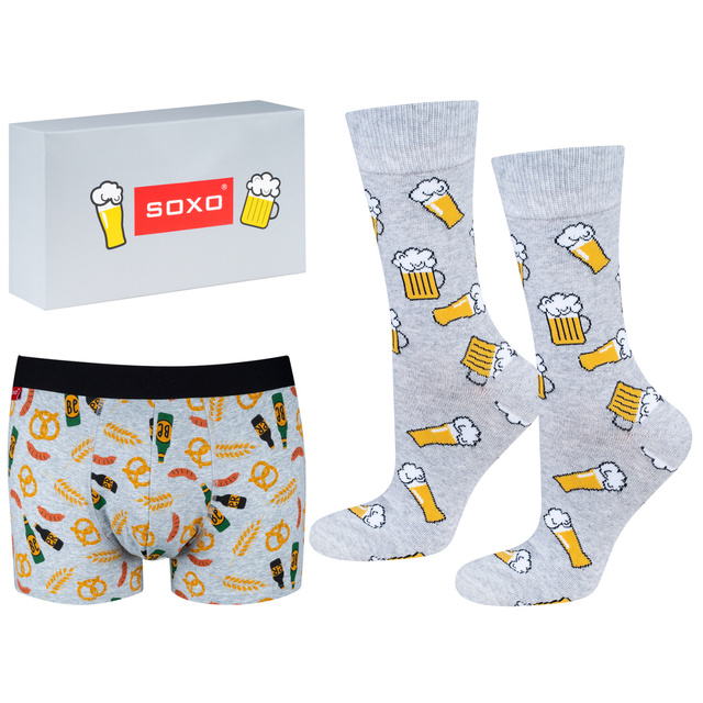 Chaussettes colorées SOXO et caleçon boxeur pour homme, cadeau pour petit ami, gris 