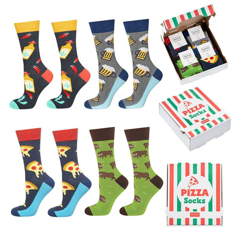 Lot de 4x chaussettes homme SOXO GOOD STUFF dans une boîte en carton | pizza | set cadeau parfait