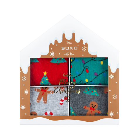 Set 4x SOXO GOOD STUFF chaussettes colorées pour femmes Joyeux Noël Cadeau | gâteau | arbre de Noël | lumières de Noël