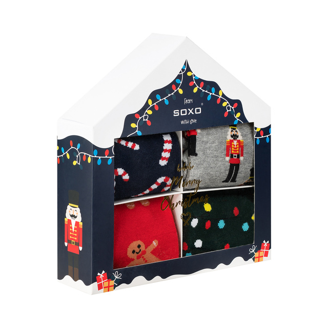 Set 4x chaussettes colorées pour hommes SOXO GOOD STUFF joyeux Noël cadeau chaussettes en coton