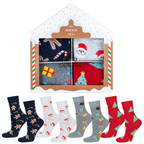 Set 4x SOXO GOOD STUFF chaussettes colorées pour femmes Cadeau de Noël jovial | Père Noël | gâteau au pain d'épices