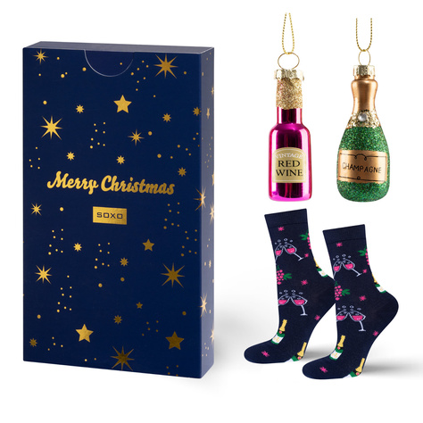 Ensemble chaussettes femme champagne et boules, parfait pour un cadeau.