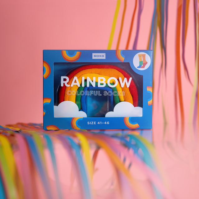 Chaussettes pour femmes | SOXO pour hommes | Arc-en-ciel dans une boîte | Idée de cadeau amusante | Unisexe