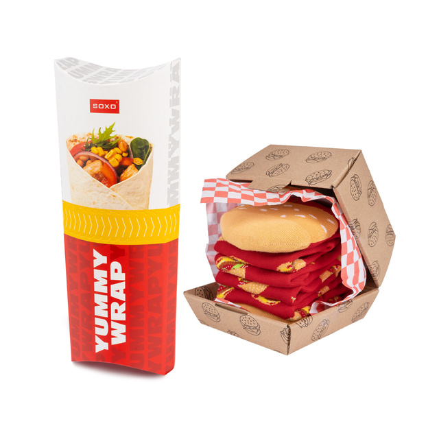 Lot de 3 chaussettes enveloppantes dans une boîte et chaussettes hamburger dans une boîte