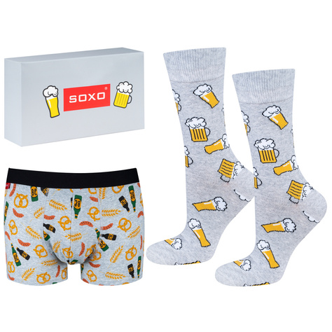 Chaussettes colorées SOXO et caleçon boxeur pour homme, cadeau pour petit ami, gris 