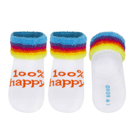 SOXO baby chaussettes blanches avec lettres et côtes colorées