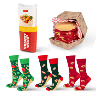 Lot de 3 chaussettes enveloppantes dans une boîte et chaussettes hamburger dans une boîte