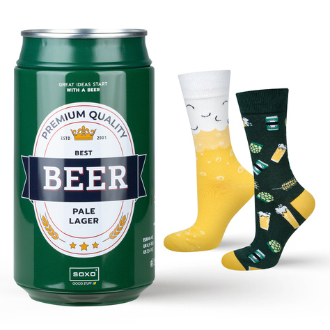 SOXO GOOD STUFF chaussettes colorées pour hommes bière Pale Lager drôle dans une boîte cadeau