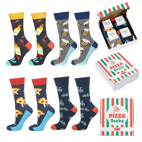 Lot de 4x chaussettes colorées pour hommes SOXO GOOD STUFF dans une boîte à pizza | chaussettes élégantes pour toutes les occasions