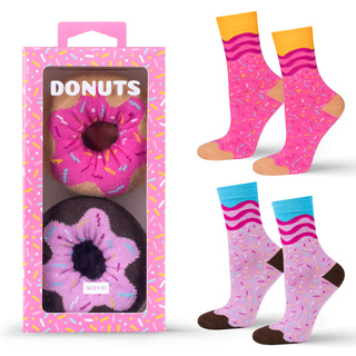 Lot de 2 paires de chaussettes Soxo Donut pour femme dans une boîte | Parfait pour un cadeau | Drôle et joyeux | rose