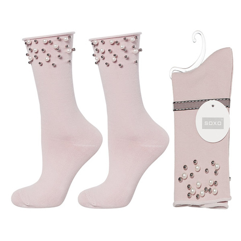 SOXO Chaussettes pour femmes avec 'Pearls' rose clair