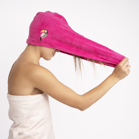 MOMO WAY turban de bain rose | serviette toucan