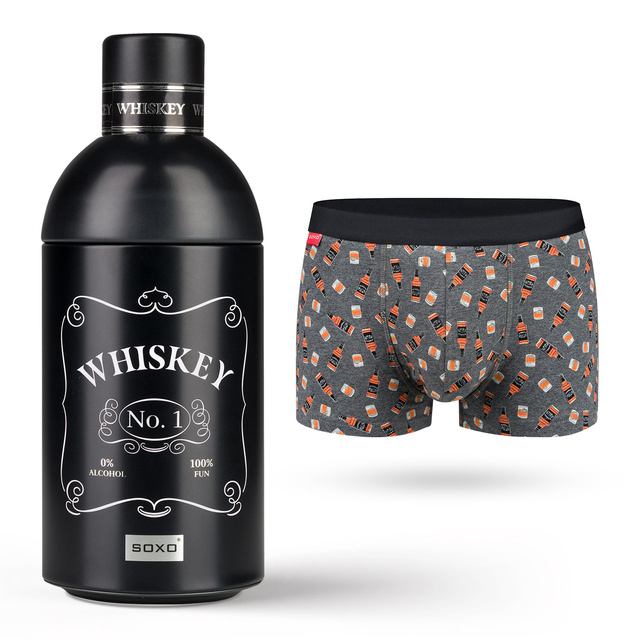 Boxer homme Whisky en bouteille SOXO | Idée cadeau | Fête des garçons | Culotte en coton