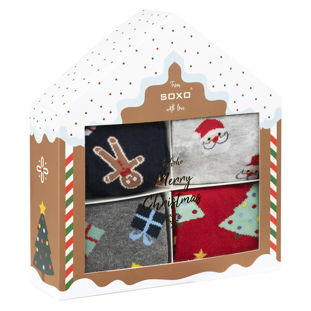 Set 4x Chaussettes colorées pour femmes et SOXO gris thermofor LARGE 1.8l en pull-over housse plein d'amour