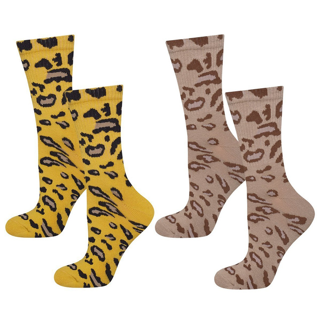 Chaussettes SOXO pour femmes avec panthère jaune et beige - pack de 2