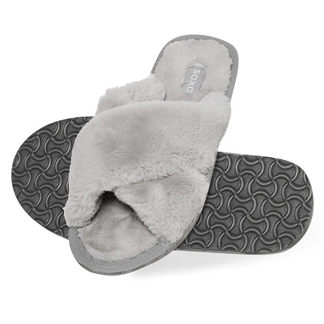 Chaussons SOXO gris pour femmes avec une semelle dure en TPR