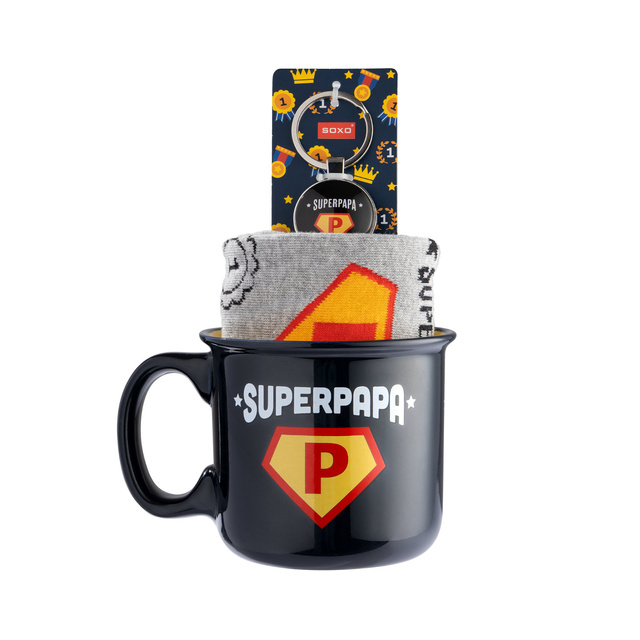 Ensemble de chaussettes Super Papa pour homme dans une tasse avec un porte-clés