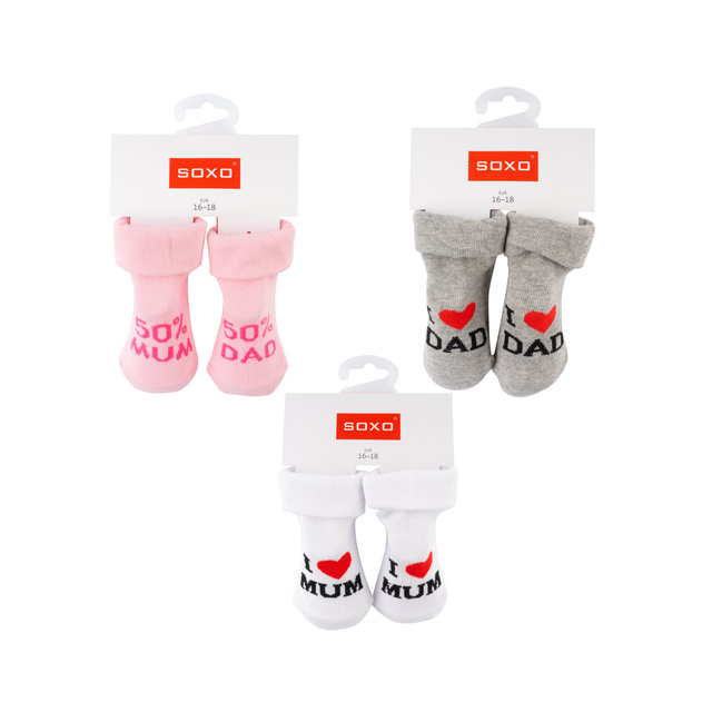 Lot de 3x chaussettes bébé SOXO bleu marine avec inscription 