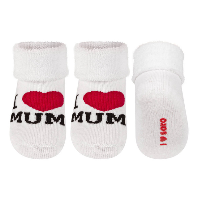 Chaussettes bébé blanches SOXO avec inscription I love mum