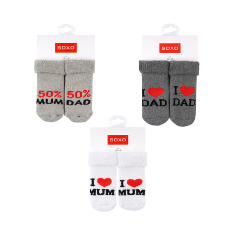 Lot de 3x chaussettes bébé SOXO bleu marine avec inscription 