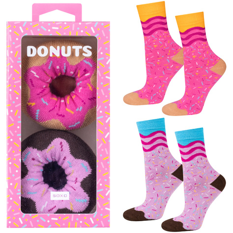 Lot de 3x chaussettes pour femmes SOXO | Crème glacée dans une boîte | Donuts | Bonne idée cadeau 