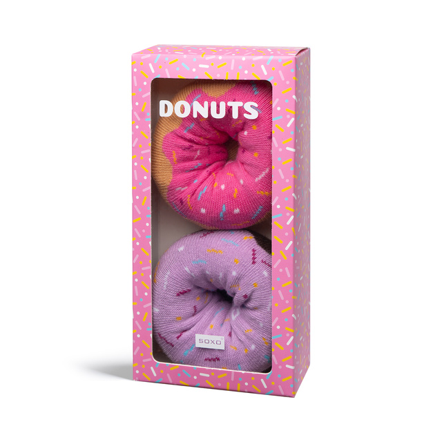Lot de 2 paires de chaussettes Soxo Donut pour femme dans une boîte | Parfait pour un cadeau | Drôle et joyeux | rose