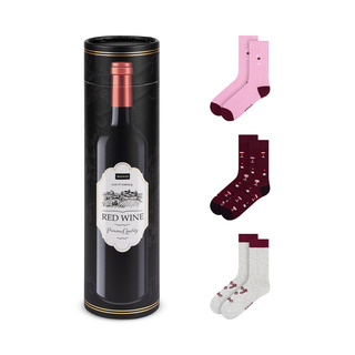 Lot de 3x chaussettes SOXO pour femmes, drôle de vin rouge, dans un tube cadeau