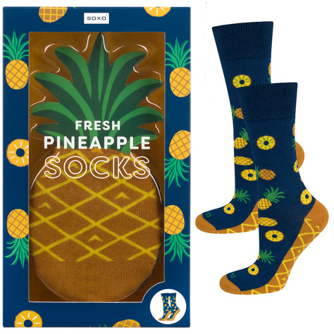 Lot de 2x chaussettes SOXO Femme | Homme | Avocat en boîte | Ananas en boîte | chaussettes fun pour Elle | pour Lui Unisexe